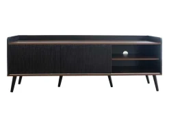 Tv-Meubel Met 2 Lades En 2 Schuifdeuren - Moderne Stijl - Kleuren: Zwart En Naturel-Vente-unique Online