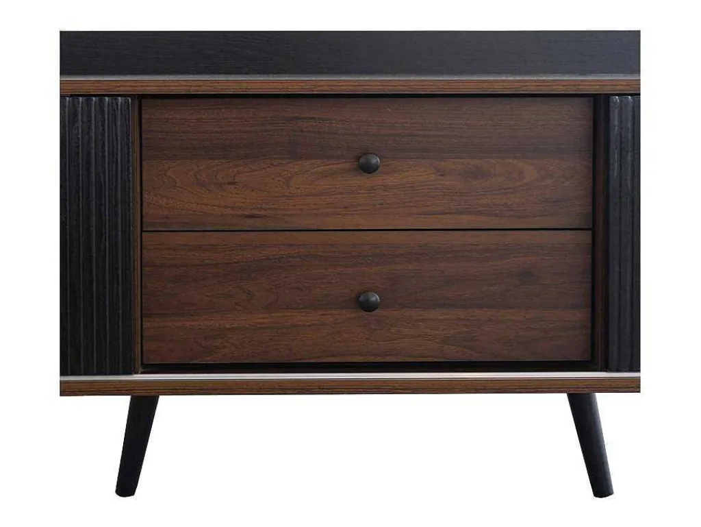 Tv-Meubel Met 2 Lades En 2 Schuifdeuren - Moderne Stijl - Kleuren: Zwart En Naturel-Vente-unique Online