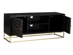 Tv-Meubel Prismin - 2 Deuren En 2 Laden - Mango En Metaal - Zwart-Vente-unique Best