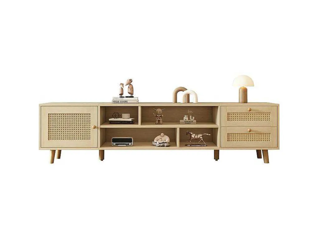 Tv-Meubel Van 160 Cm - 1 Deur, 2 Laden En 4 Vakken - Naturel-ModernLuxe Discount