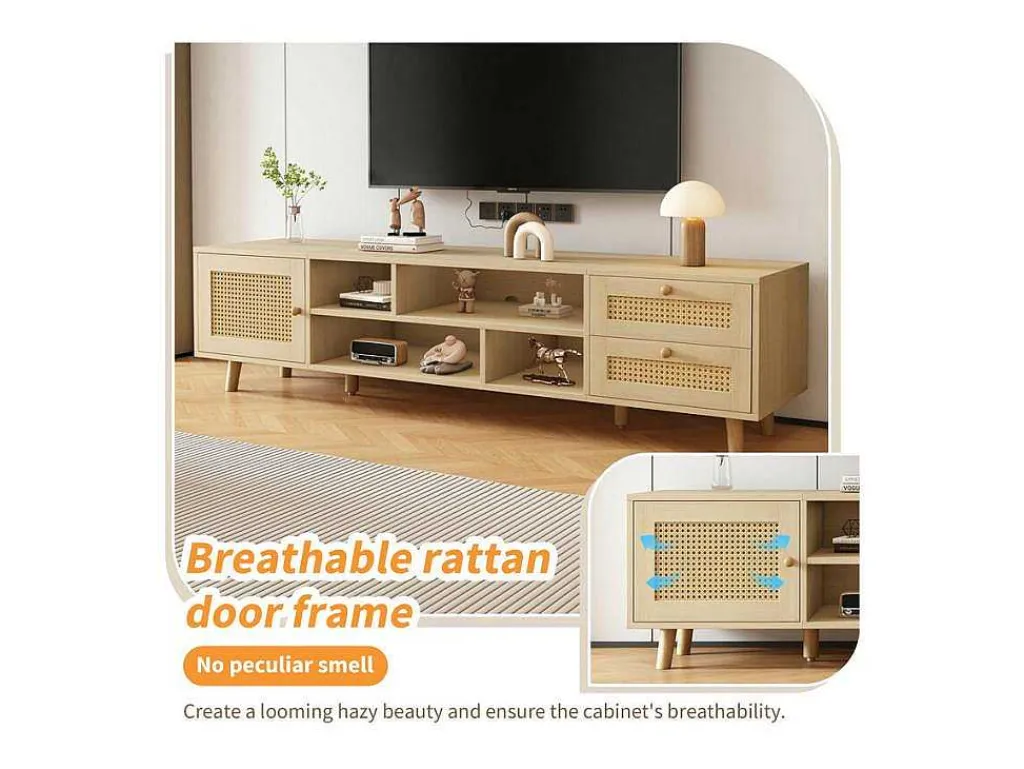 Tv-Meubel Van 160 Cm - 1 Deur, 2 Laden En 4 Vakken - Naturel-ModernLuxe Discount