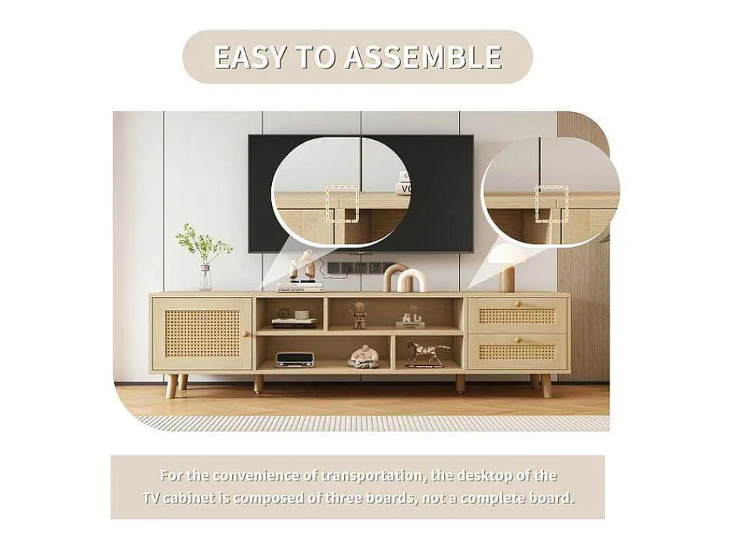 Tv-Meubel Van 160 Cm - 1 Deur, 2 Laden En 4 Vakken - Naturel-ModernLuxe Discount