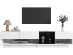 Tv-Meubel Van 190 Cm - 3 Laden En 4 Nissen - Spaanplaat - Kleuren Wit En Zwart-Vente-unique New