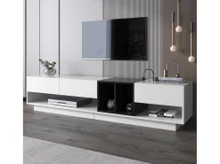 Tv-Meubel Van 190 Cm - 3 Laden En 4 Nissen - Spaanplaat - Kleuren Wit En Zwart-Vente-unique New