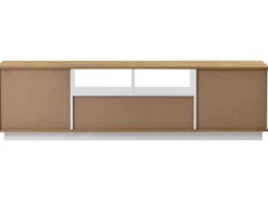 Tv-Meubel Van 180 Cm Met Led - 2 Laden En 2 Open Planken - Eigentijdse Scandinavische Stijl - Wit-ModernLuxe New
