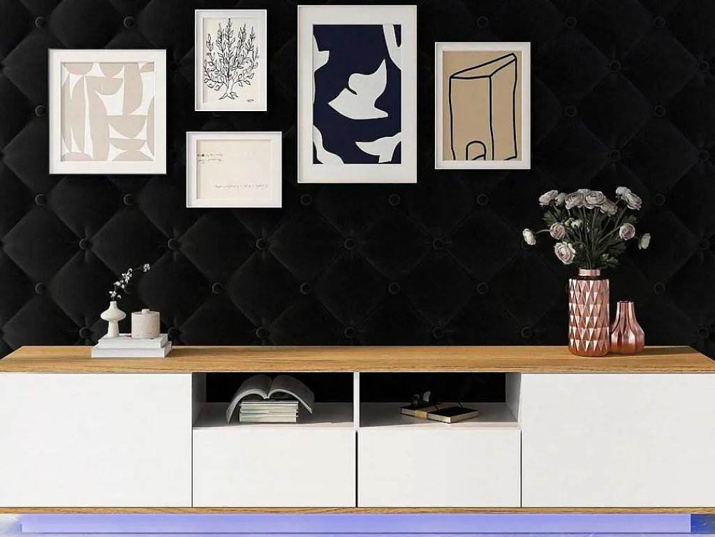 Tv-Meubel Van 180 Cm Met Led - 2 Laden En 2 Open Planken - Eigentijdse Scandinavische Stijl - Wit-ModernLuxe New