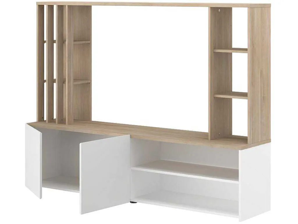 Tv-Wand Met Opbergruimte - Naturel En Wit - Gorbella-Vente-unique New