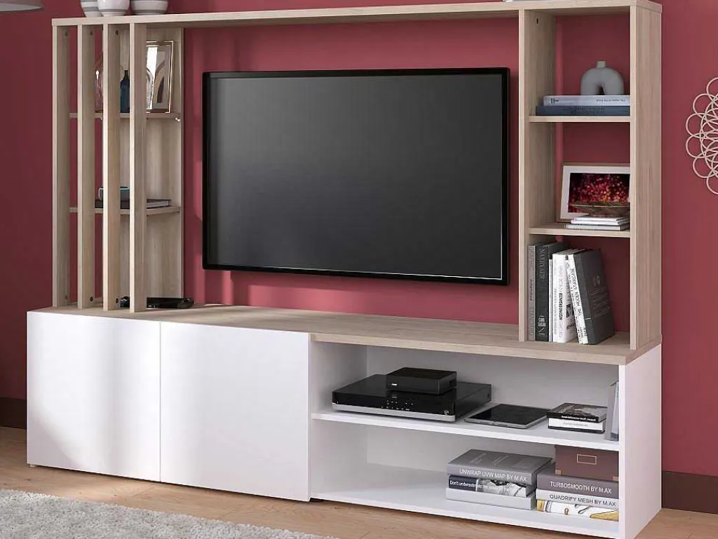 Tv-Wand Met Opbergruimte - Naturel En Wit - Gorbella-Vente-unique New