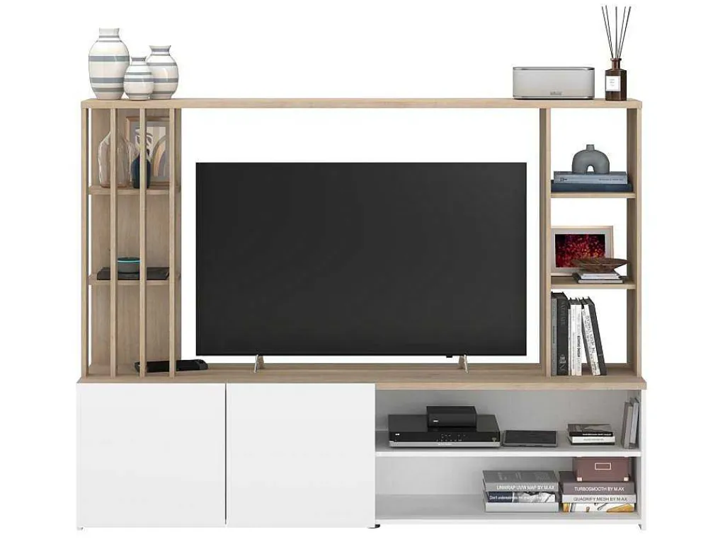 Tv-Wand Met Opbergruimte - Naturel En Wit - Gorbella-Vente-unique New