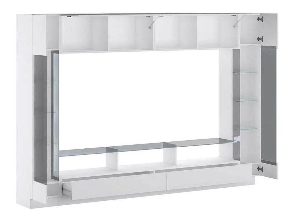 Tv-Wand Met Opbergruimte En Ledverlichting Van Gerookt Gehard Glas - Wit Gelakt - Briano-Vente-unique Discount