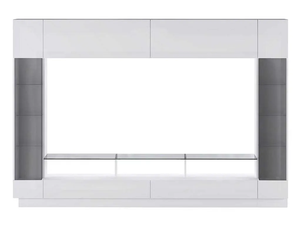 Tv-Wand Met Opbergruimte En Ledverlichting Van Gerookt Gehard Glas - Wit Gelakt - Briano-Vente-unique Discount