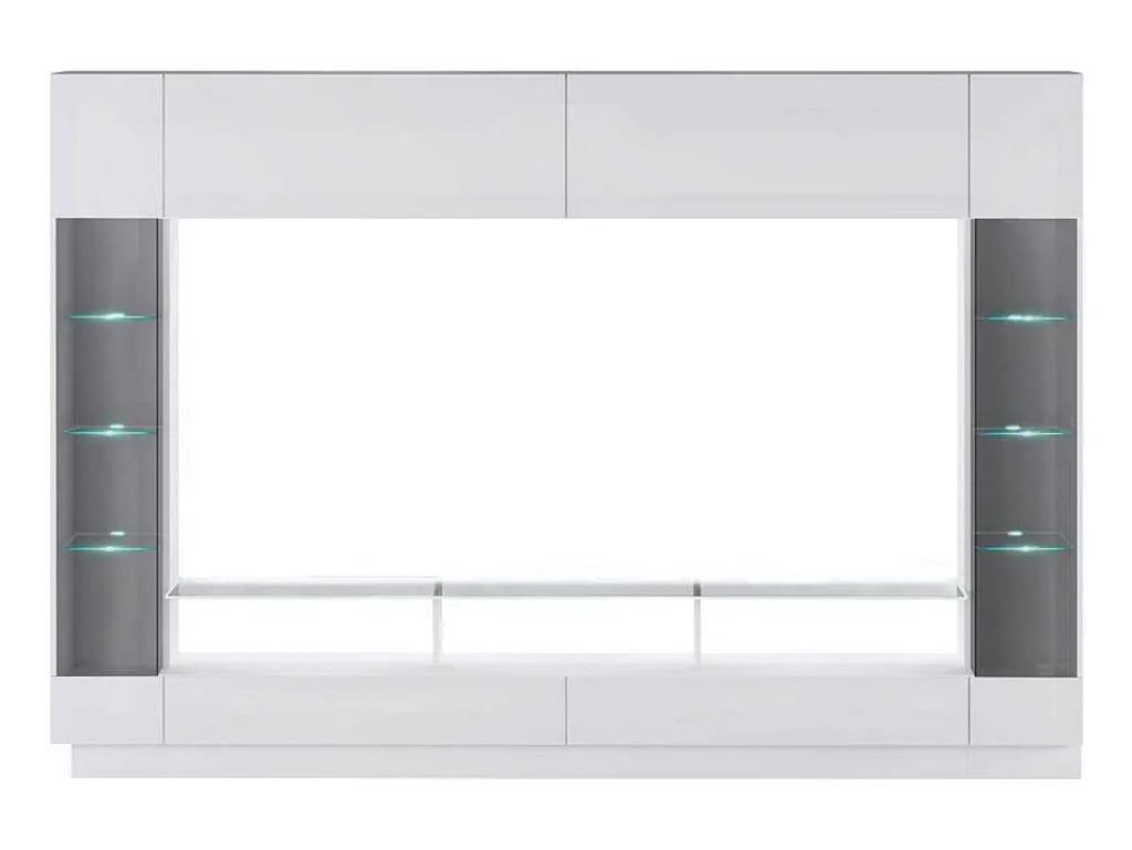 Tv-Wand Met Opbergruimte En Ledverlichting Van Gerookt Gehard Glas - Wit Gelakt - Briano-Vente-unique Discount