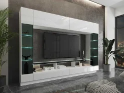 Tv-Wand Met Opbergruimte En Ledverlichting Van Gerookt Gehard Glas - Wit Gelakt - Briano-Vente-unique Discount