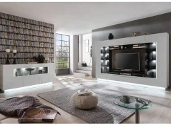 Tv-Wandmeubel Blake Met Opbergruimte - Led-Verlichting - Wit Gelakt-Vente-unique Sale