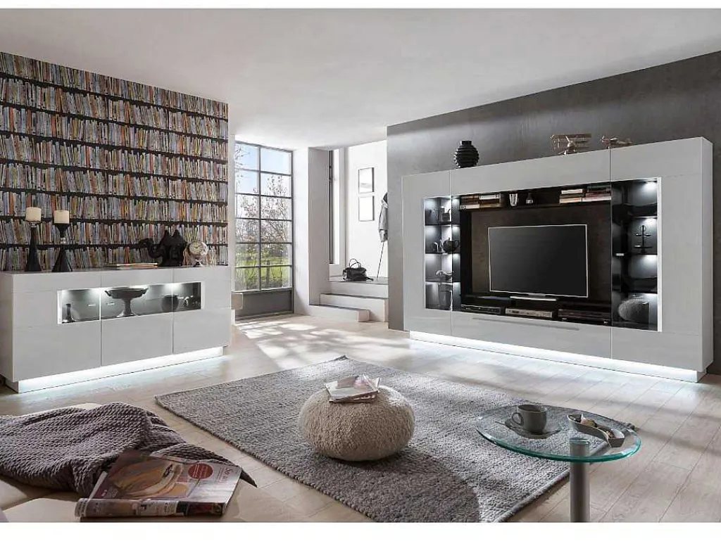 Tv-Wandmeubel Blake Met Opbergruimte - Led-Verlichting - Wit Gelakt-Vente-unique Sale