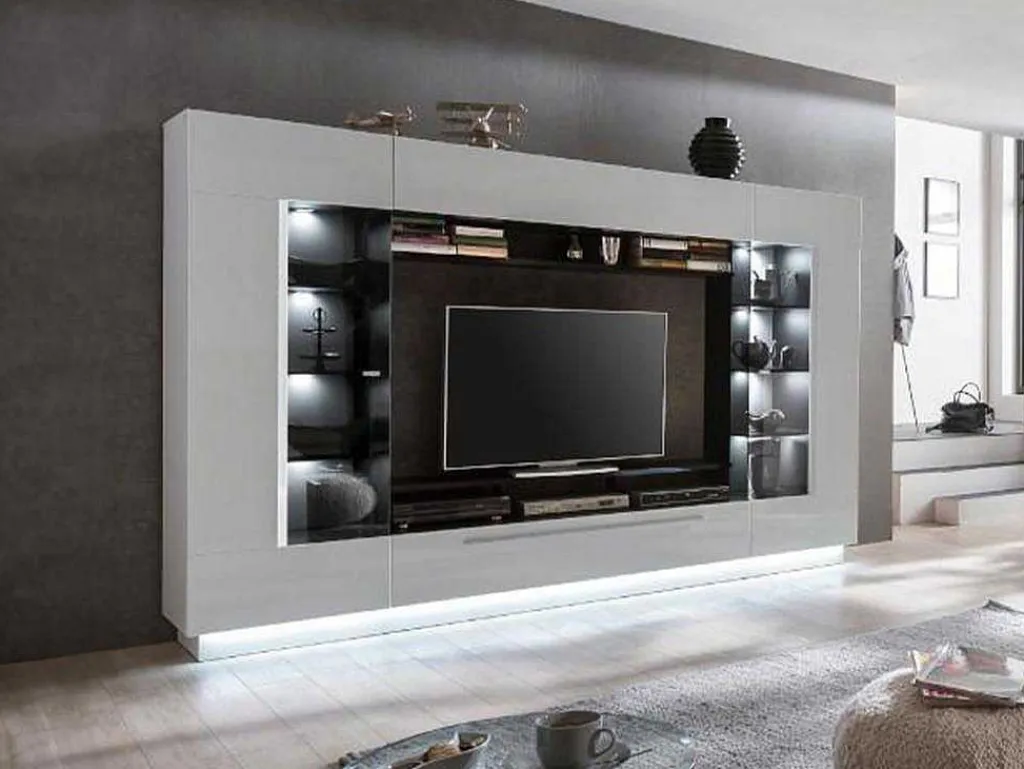 Tv-Wandmeubel Blake Met Opbergruimte - Led-Verlichting - Wit Gelakt-Vente-unique Sale