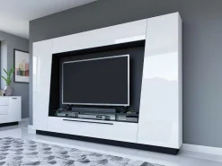 Tv-Wandmeubel Chace Met Opbergruimte - Witgelakt Mdf-Vente-unique