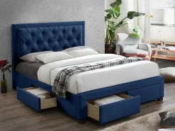 Tweepersoons Bed Met Laden En Opbergruimte - Blauw Fluweel - 160 X 200 Cm - Leopold-Vente-unique New