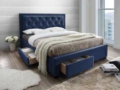 Tweepersoons Bed Met Laden En Opbergruimte - Blauw Fluweel - 160 X 200 Cm - Leopold-Vente-unique New