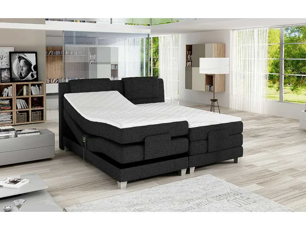 Tweepersoons Boxspring Met Elektrische Bedbodem + Matras En Dekmatras Castel Van - 2X80X200 Cm - Antraciet-Palacio Online