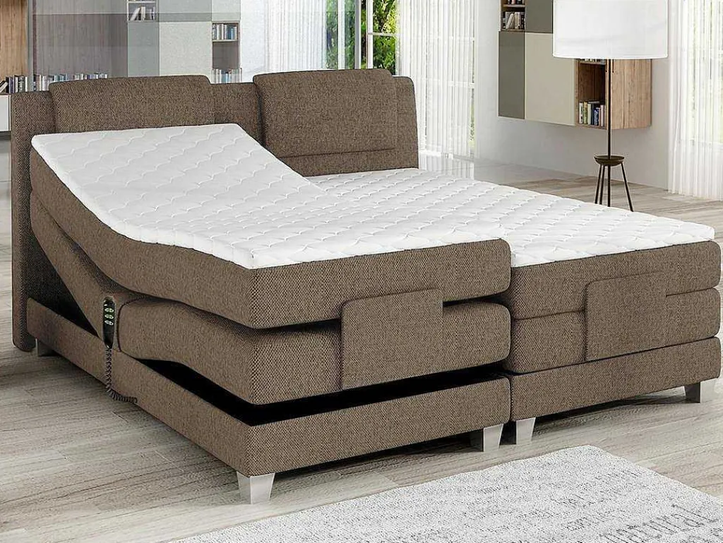 Tweepersoons Boxspring Met Elektrische Bedbodem + Matras En Dekmatras Castel - 2X80X200Cm - Beige Stof-Palacio New