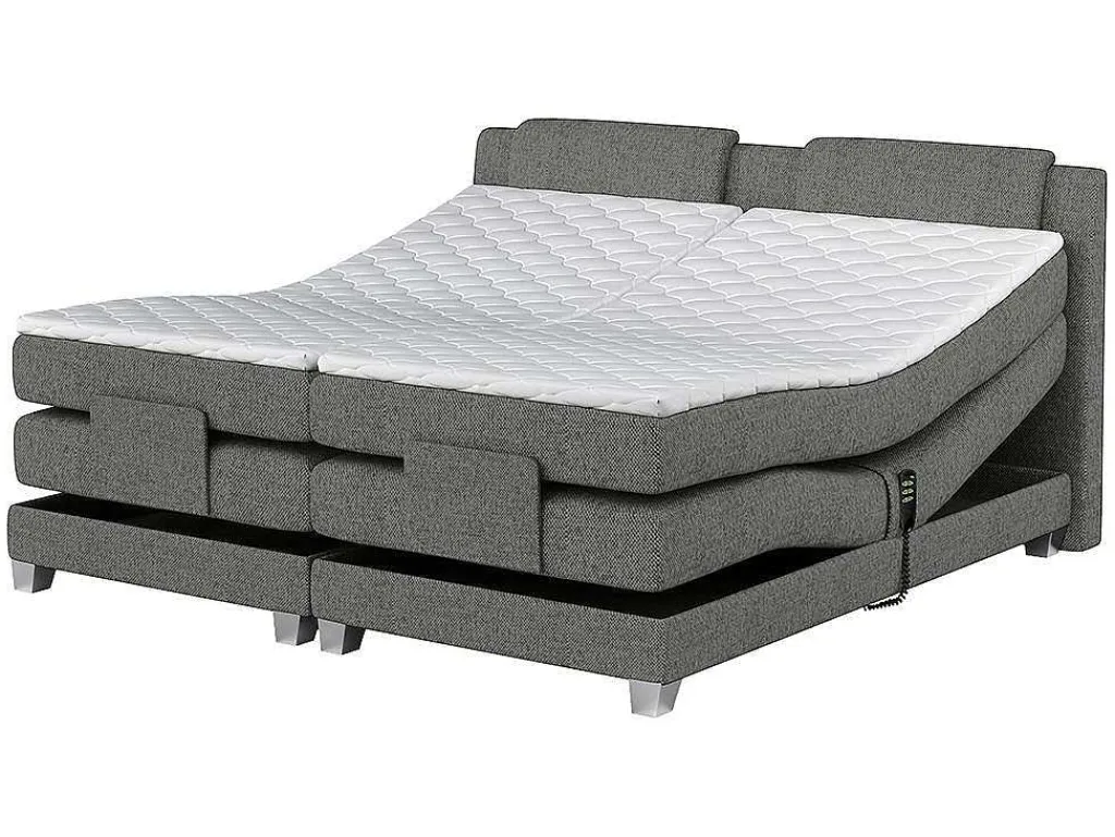 Tweepersoons Boxspring Met Elektrische Bedbodem + Matras En Dekmatras Castel - 2X90X200Cm - Lichtgrijze Stof-Palacio Best