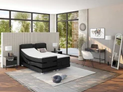 Tweepersoons Boxspring Met Elektrische Bedbodem + Matras En Dekmatras Castel Van - 2X90X200Cm - Antraciet-Palacio Clearance