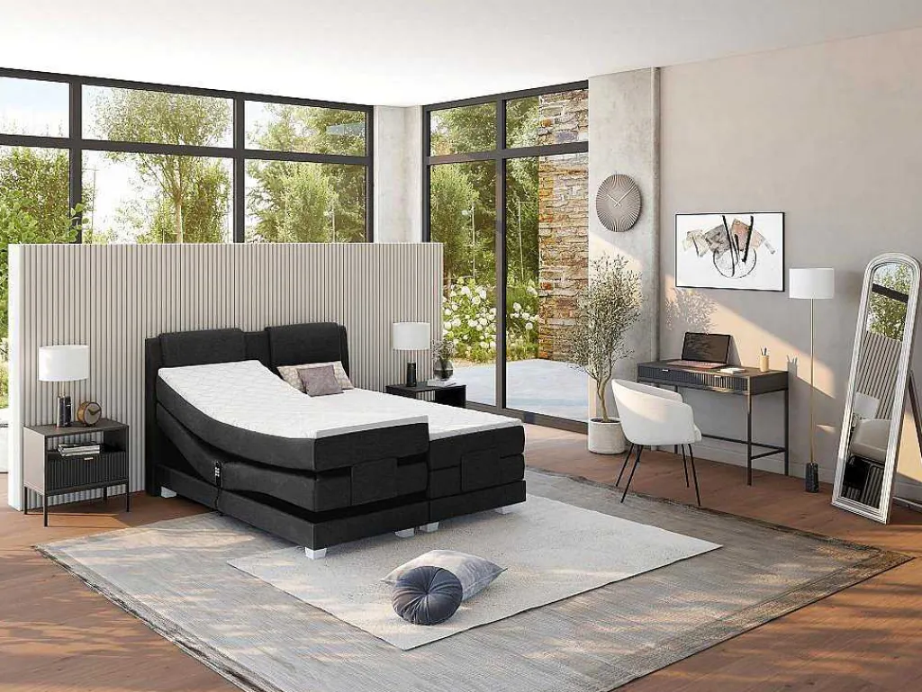 Tweepersoons Boxspring Met Elektrische Bedbodem + Matras En Dekmatras Castel Van - 2X90X200Cm - Antraciet-Palacio Clearance