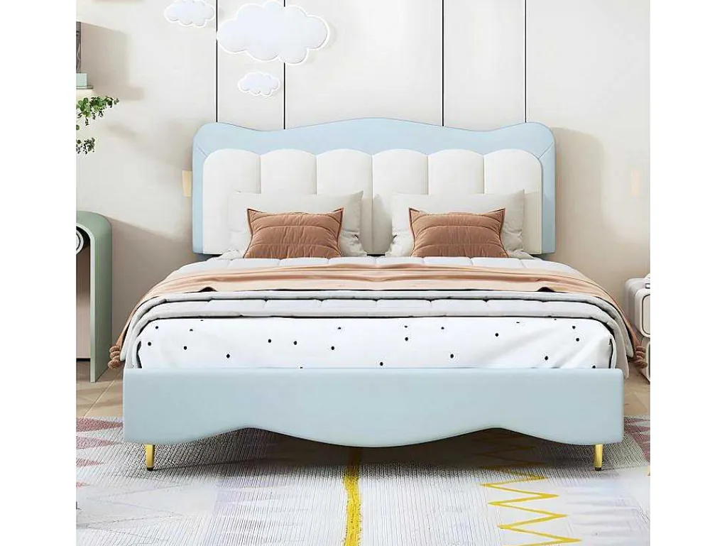 Tweepersoons Kinderbed 140X200Cm In Kunstleer - Met Lattenbodem - Amandelgroen (Matras Niet Inbegrepen)-ModernLuxe Sale