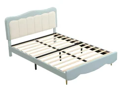 Tweepersoons Kinderbed 140X200Cm In Kunstleer - Met Lattenbodem - Amandelgroen (Matras Niet Inbegrepen)-ModernLuxe Sale