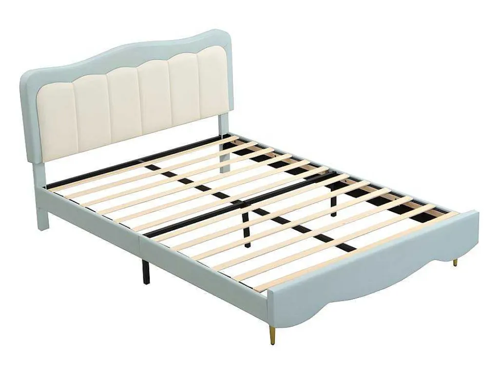 Tweepersoons Kinderbed 140X200Cm In Kunstleer - Met Lattenbodem - Amandelgroen (Matras Niet Inbegrepen)-ModernLuxe Sale
