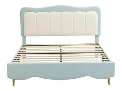 Tweepersoons Kinderbed 140X200Cm In Kunstleer - Met Lattenbodem - Amandelgroen (Matras Niet Inbegrepen)-ModernLuxe Sale