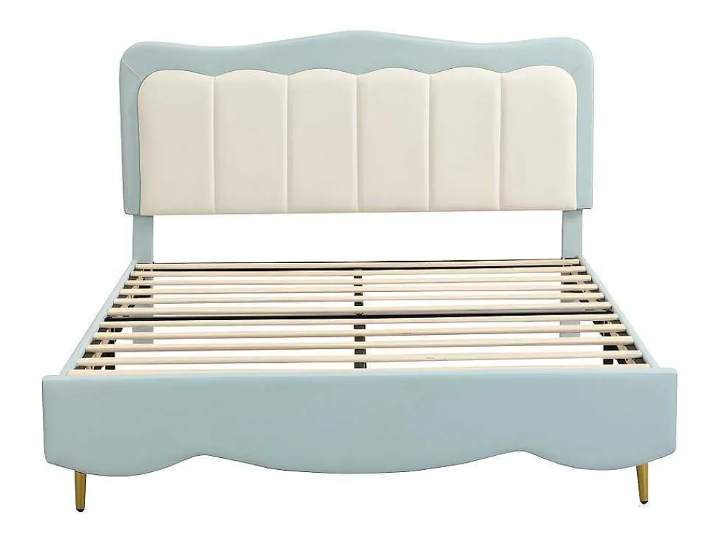 Tweepersoons Kinderbed 140X200Cm In Kunstleer - Met Lattenbodem - Amandelgroen (Matras Niet Inbegrepen)-ModernLuxe Sale
