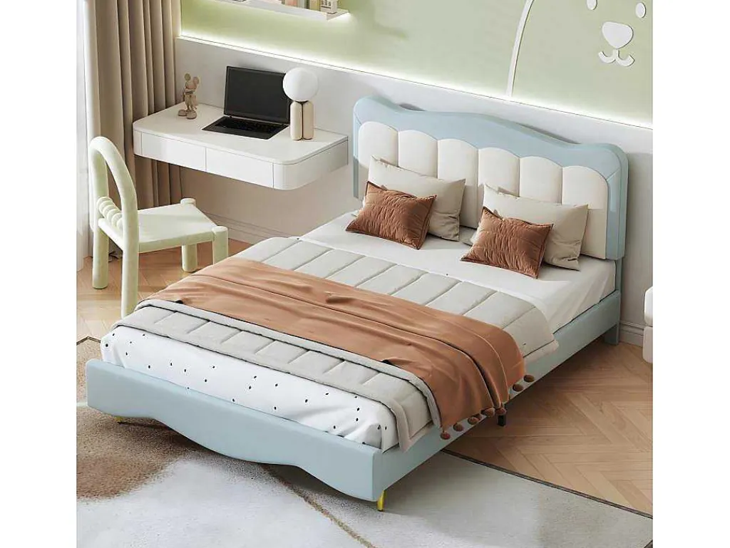 Tweepersoons Kinderbed 140X200Cm In Kunstleer - Met Lattenbodem - Amandelgroen (Matras Niet Inbegrepen)-ModernLuxe Sale