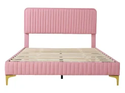 Tweepersoonsbed Gestoffeerd In Kunstleer 140X200Cm - In Hoogte Verstelbaar Hoofdbord - Met Lattenbodem - Roze (Zonder Matras)-ModernLuxe Best