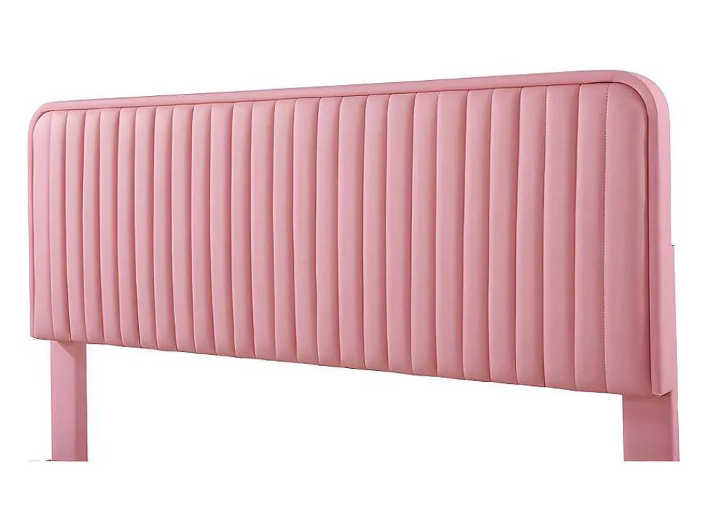 Tweepersoonsbed Gestoffeerd In Kunstleer 140X200Cm - In Hoogte Verstelbaar Hoofdbord - Met Lattenbodem - Roze (Zonder Matras)-ModernLuxe Best
