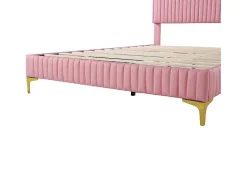 Tweepersoonsbed Gestoffeerd In Kunstleer 140X200Cm - In Hoogte Verstelbaar Hoofdbord - Met Lattenbodem - Roze (Zonder Matras)-ModernLuxe Best