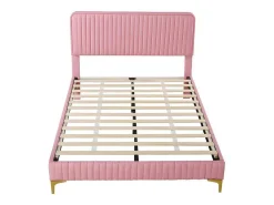 Tweepersoonsbed Gestoffeerd In Kunstleer 140X200Cm - In Hoogte Verstelbaar Hoofdbord - Met Lattenbodem - Roze (Zonder Matras)-ModernLuxe Best