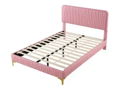 Tweepersoonsbed Gestoffeerd In Kunstleer 140X200Cm - In Hoogte Verstelbaar Hoofdbord - Met Lattenbodem - Roze (Zonder Matras)-ModernLuxe Best