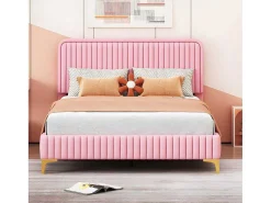 Tweepersoonsbed Gestoffeerd In Kunstleer 140X200Cm - In Hoogte Verstelbaar Hoofdbord - Met Lattenbodem - Roze (Zonder Matras)-ModernLuxe Best