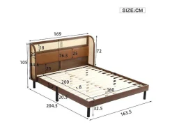 Tweepersoonsbed 160X200Cm - Met Kunstleer En Pvc Rotan Kussens - Met Houten Lattenbodem - Bruin-ModernLuxe Best