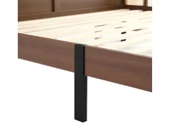 Tweepersoonsbed 160X200Cm - Met Kunstleer En Pvc Rotan Kussens - Met Houten Lattenbodem - Bruin-ModernLuxe Best