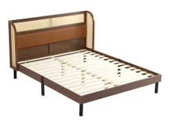 Tweepersoonsbed 160X200Cm - Met Kunstleer En Pvc Rotan Kussens - Met Houten Lattenbodem - Bruin-ModernLuxe Best