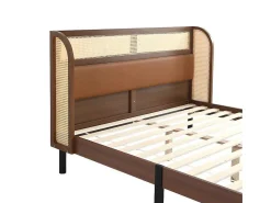 Tweepersoonsbed 160X200Cm - Met Kunstleer En Pvc Rotan Kussens - Met Houten Lattenbodem - Bruin-ModernLuxe Best