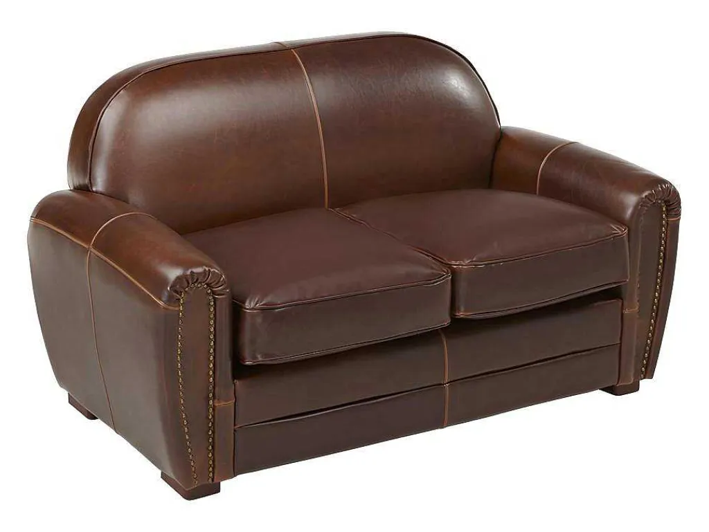 Tweezits Clubbank Van Leer Met Lived-In Aspect Baudoin - Bruin-LINEA SOFA Discount