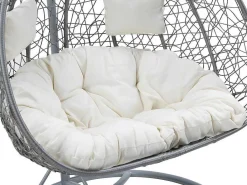 Tweezits Hangstoel Cayambe Van Gevlochten Hars - Grijs Met Witte Kussens-MYLIA Clearance