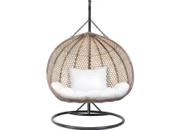 Tweezits Hangstoel Van Beige Gevlochten Hars Met Wit Kussen - Vahina-MYLIA Sale