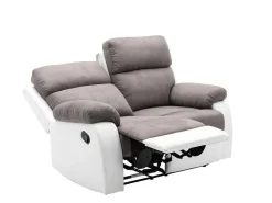Tweezits Relaxbank Van Microvezel En Kunstleer Tolzano - Grijs En Wit-Vente-unique Online