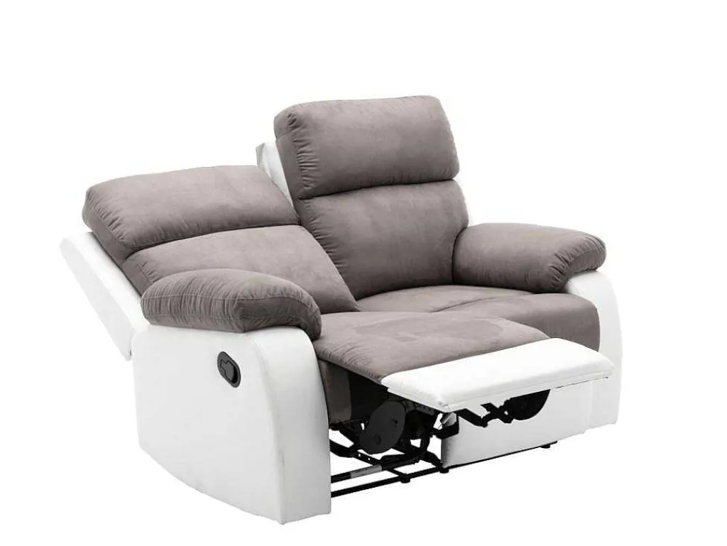Tweezits Relaxbank Van Microvezel En Kunstleer Tolzano - Grijs En Wit-Vente-unique Online