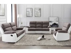 Tweezits Relaxbank Van Microvezel En Kunstleer Tolzano - Grijs En Wit-Vente-unique Online